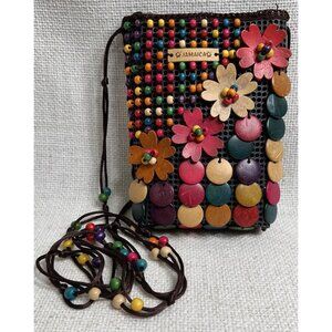 Crossbody Handmade Womens Colorful Floral Beaded Shells Zip Close Purse Jamaican